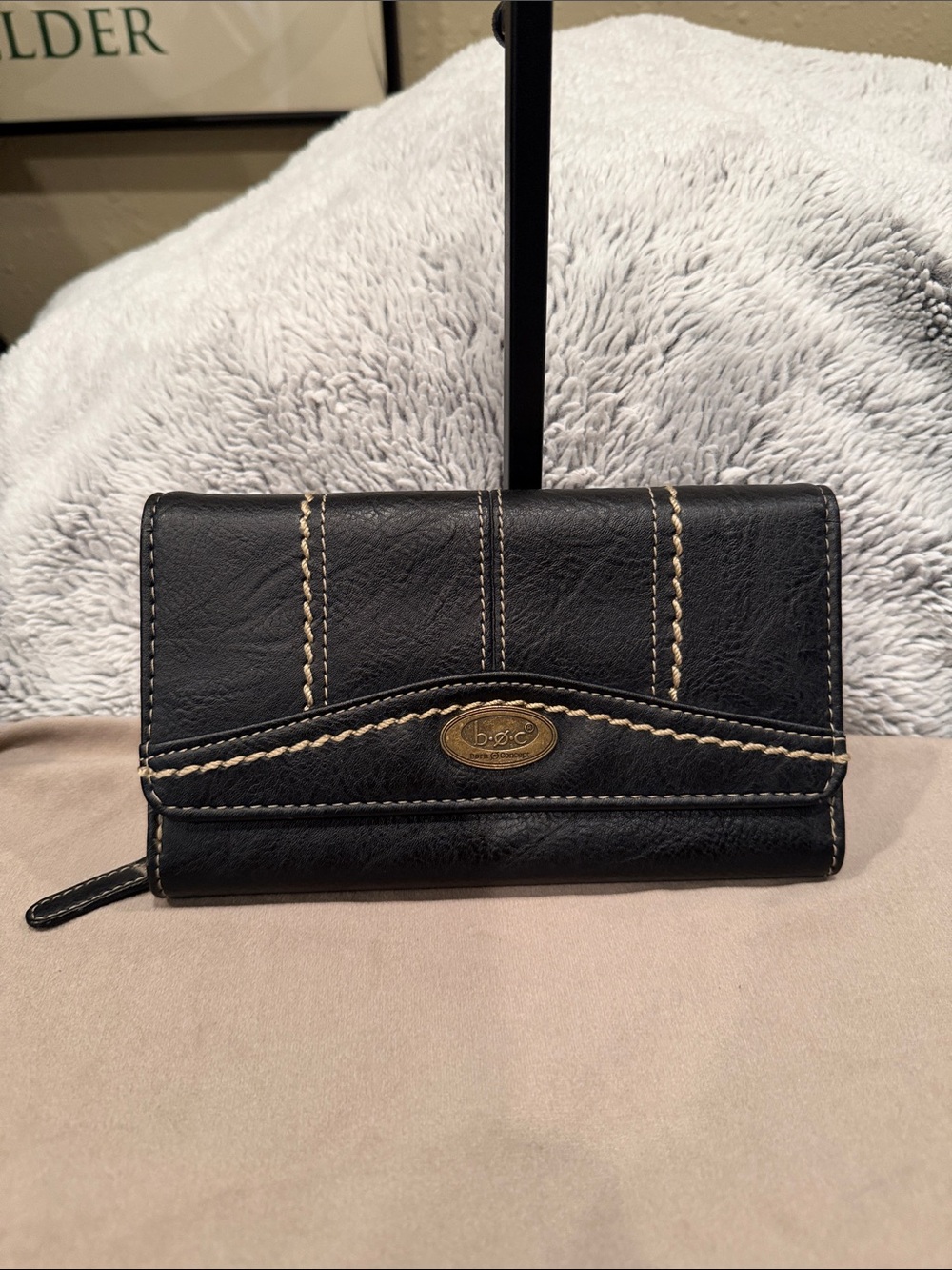 b.o.c. Black Wallet with Cream Contrast Stitching